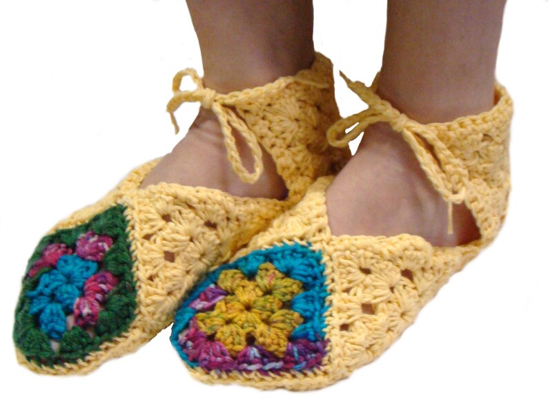 Yellow Slippers Granny Square Slippers Crochet Slipper Etsy