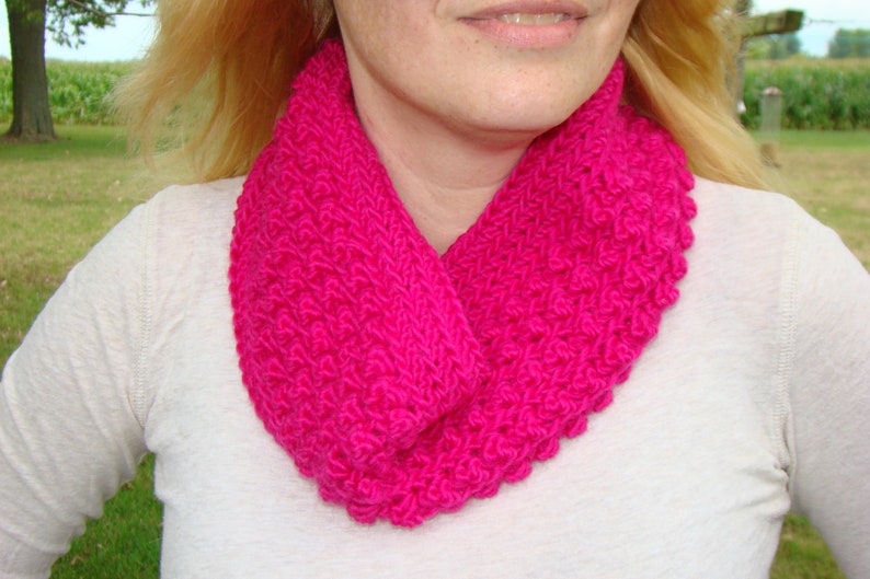 Pink Crochet Cowl Popcorn Stitch Cowl Peony Pink Infinity Etsy