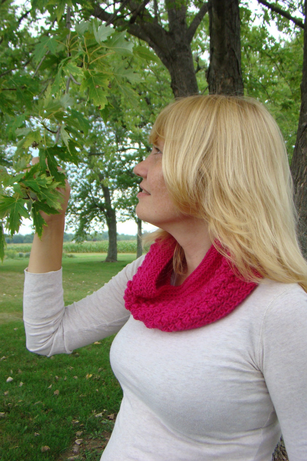 Pink Crochet Cowl Popcorn Stitch Cowl Peony Pink Infinity Etsy