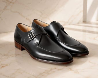 Handgefertigte schwarze Monk-Strap-Schuhe, Herren-Lederschuhe für formelle Anlässe