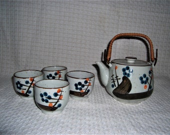 Vintage 14 Pc Cobalt Blue White Bamboo Japanese Fine Porcelain Tea Set Signed 1872167585