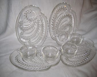 Vintage Glass Snack Set Service for 4
