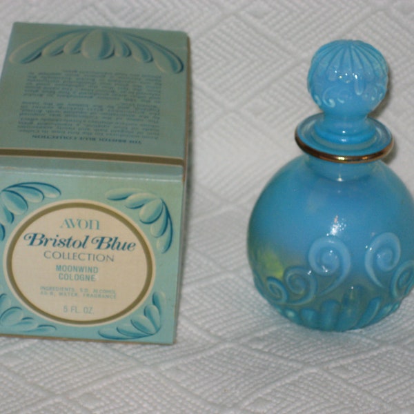 Vintage Avon Bristol Blue Collection Decanter Bottle Full of Moonwind Cologne