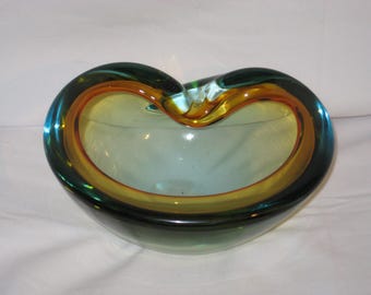 Murano Art Glass Bowl Blue Green and Amber