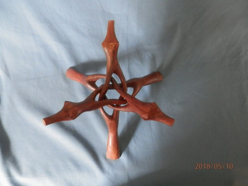 India Wood Hand Carved Wood Folding Bowl Stand Vintage