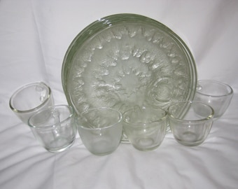 Vintage Indiana Glass Sunburst Glass Snack Set Service for 6