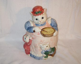 Fitz and Floyd Vintage Cat Cookie Jar Cottage Core - Etsy