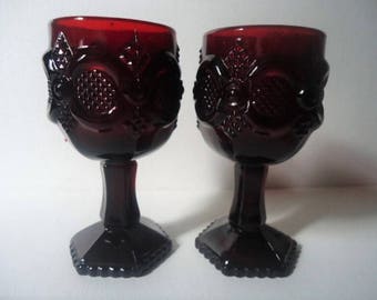 Avon Cranberry Glass 6" Water Goblets Set of Two 1876 Cape Cod Collection 1976 Vintage