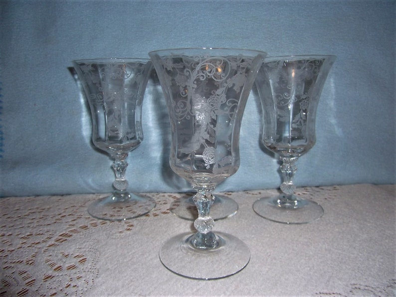 Cambridge Crystal Etched Stemware Elaine Pattern Set of 4 Wine Etsy