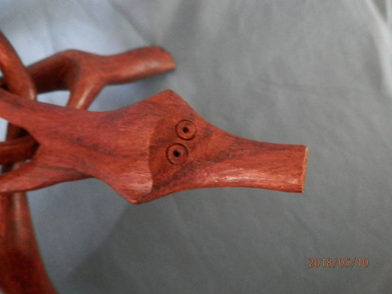 India Wood Hand Carved Wood Folding Bowl Stand Vintage