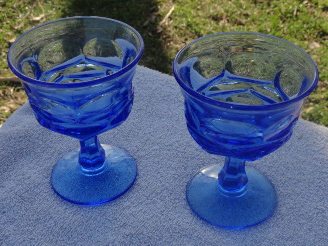 Vintage Fostoria Blue Glass Goblets Cups Champagne Glasses Set Etsy
