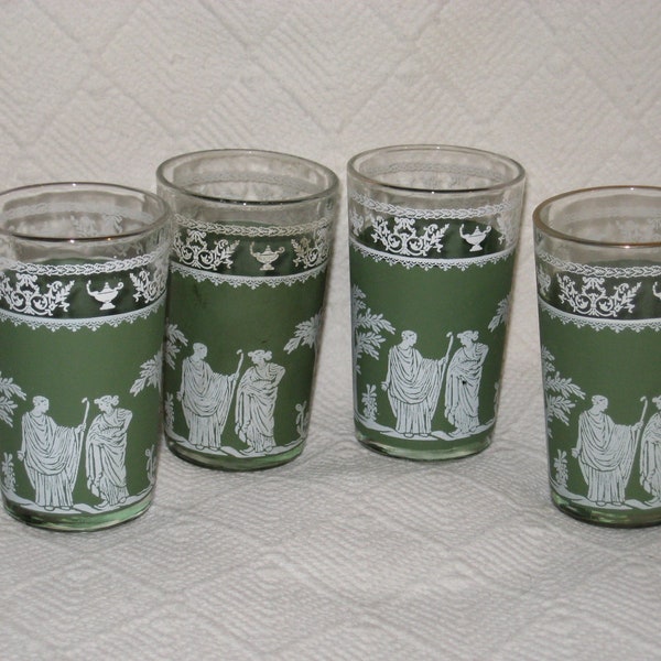 Vintage Wedgewood Jasperware Jeanette Green Hellenic Juice Glasses Set of 4