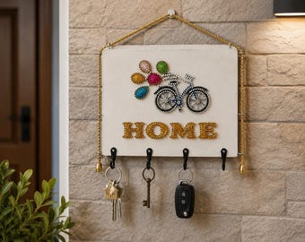 Sleutelrek hal, fietsmuurdecoratie, handgemaakte sleutelorganizer, housewarmingcadeau