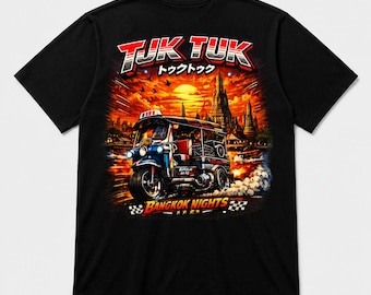 Camiseta JDM de Tuk Tuk de Tailandia, camiseta urbana de Bangkok Nights, camiseta gráfica de Wat Arun Sunset, souvenir de Tailandia estilo drift japonés