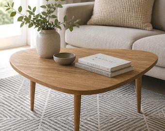 Tavolino da caffè in rovere massello / Design scandinavo fatto a mano / Tavolino da soggiorno moderno in legno