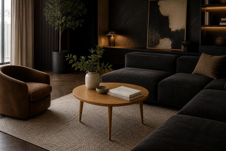 Mid century modern wooden coffee table styling