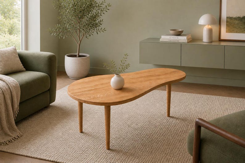 Stylish modern living room with oak table