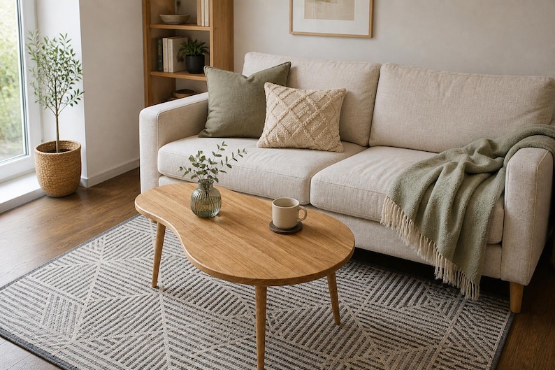 Solid oak coffee table in modern living room
