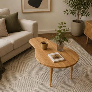 Minimalist wooden table in cozy living space