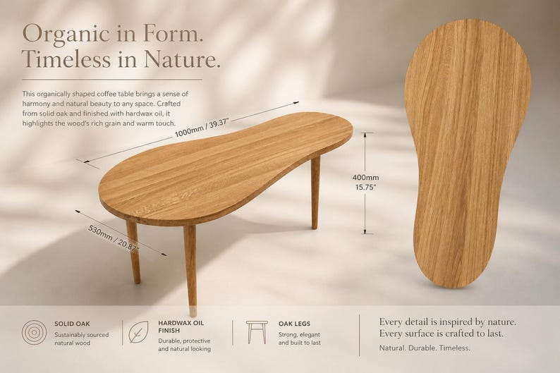 Handmade wooden coffee table minimalist design