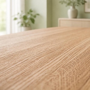 Oak coffee table with threaded bolt leg mounting detail