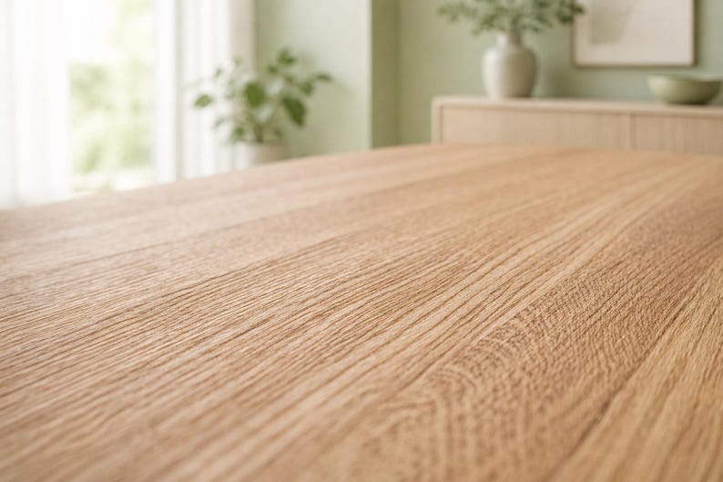 Oak coffee table with threaded bolt leg mounting detail
