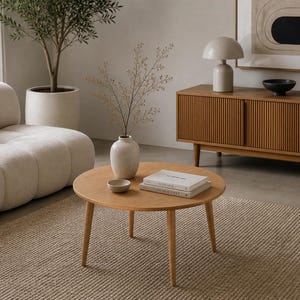 Minimalist round oak table living room decor