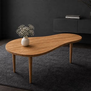 Natural oak coffee table with organic shape