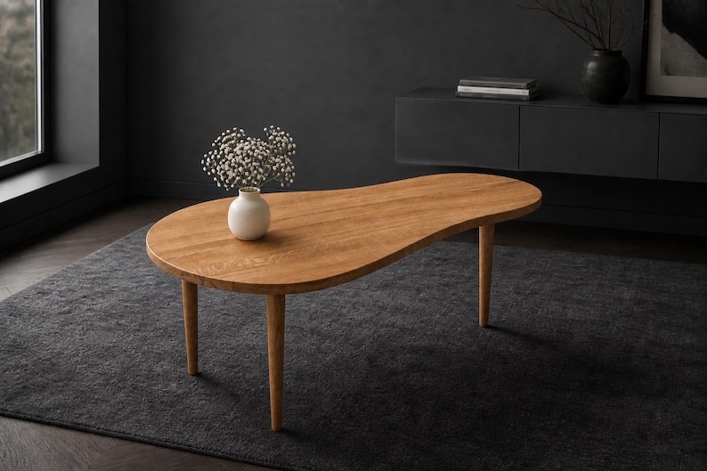 Natural oak coffee table with organic shape