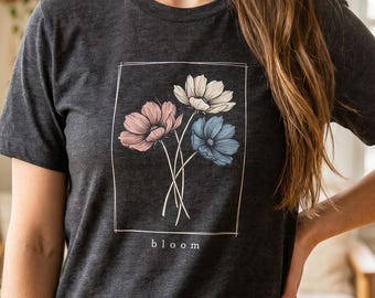 Moody Floral Botanical Bloom Graphic Tee, Dark Cottagecore Flower Bouquet Shirt