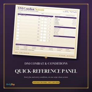 D&D DM Combat + Conditions Reference Panel | Printable Actions, Cover + Status Sheet (PDF)