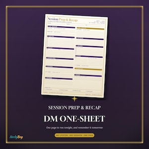DnD DM Session Prep & Recap Sheet | Printable One-Page Planner | Session Notes + Recap Log | 5e 2014 + 2024 | Dungeons and Dragons PDF