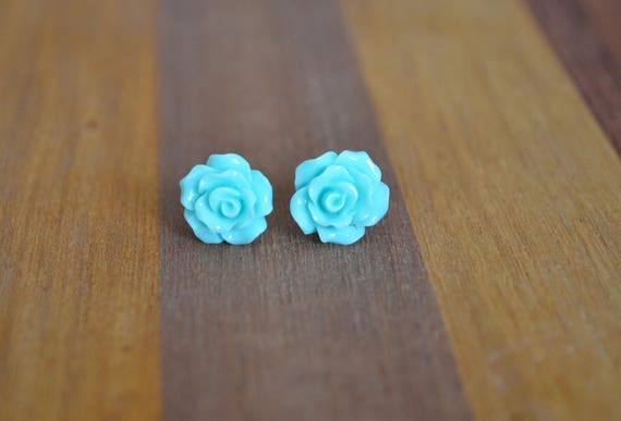 Items similar to Aquamarine Rose Stud Earrings on Etsy