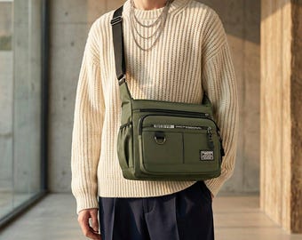Nylon Shoulder Bag | Personalized Business Travel Bag | Unisex Crossbody Satchel | Work Bag with Multiple Pockets | Casual Sling Bag