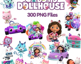 Doll and Kitty inspired themed Clipart 300 PNGs Bundle,Doll inspired Fonts Crafty Girl & Kitty Friends birthday Clipart Pack