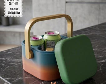 3D Printed Quad Drink Carrier and Bento Box – Portable Handle Lunch Container
