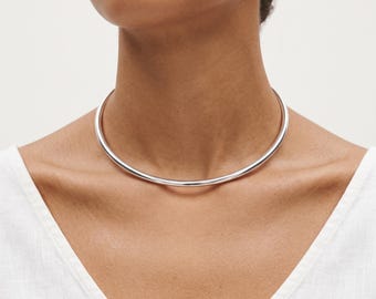 Collana girocollo rigida da donna Lira in argento, acciaio inossidabile 316L, impermeabile, minimalista, regalo ZYORA