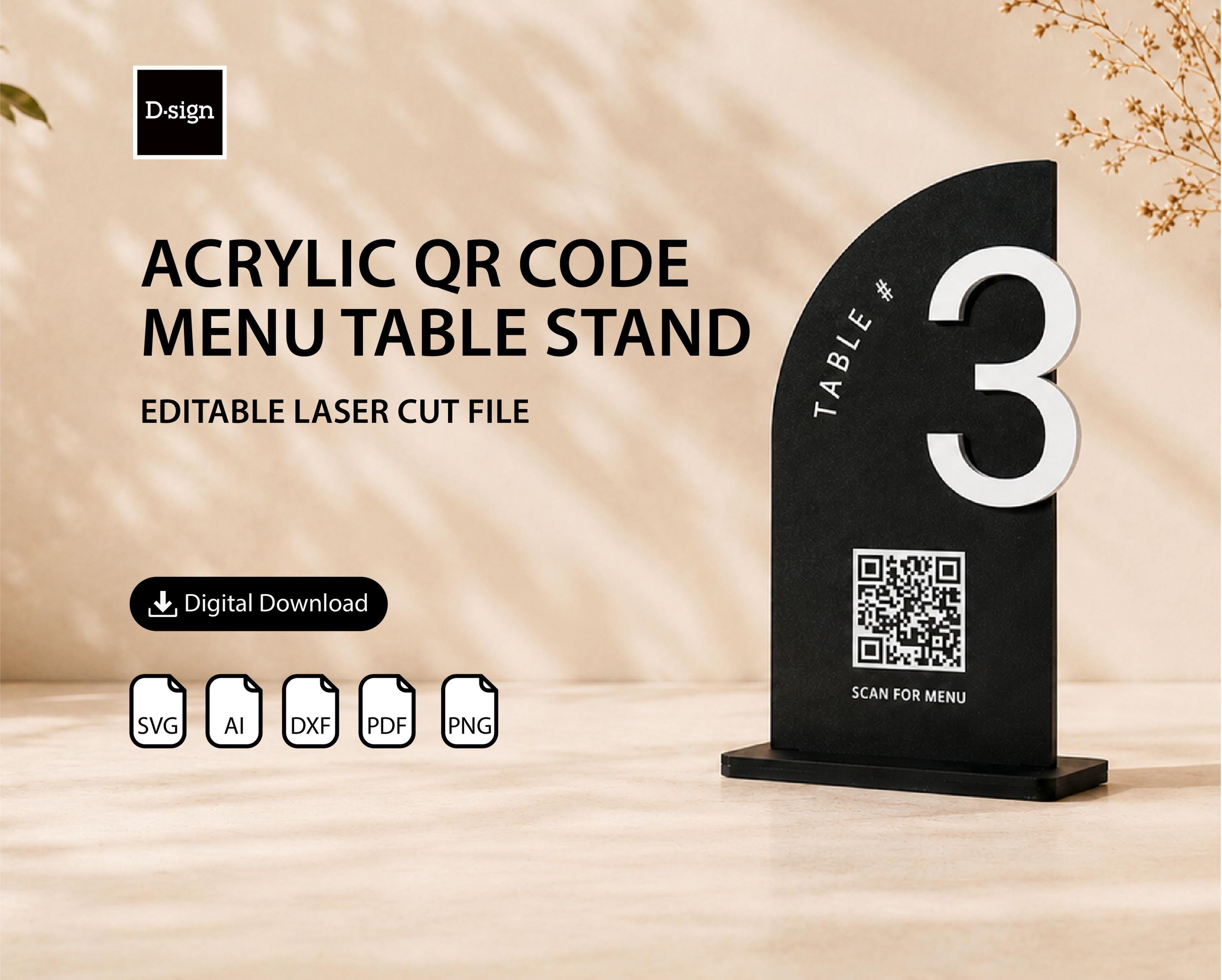 Editable Acrylic Table Number QR Code Menu Stand – Laser Cut File - Etsy