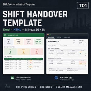 Schichtübergabe Vorlage Excel + HTML | Schichtprotokoll Produktion | Interaktives Bundle | Bilingual A4