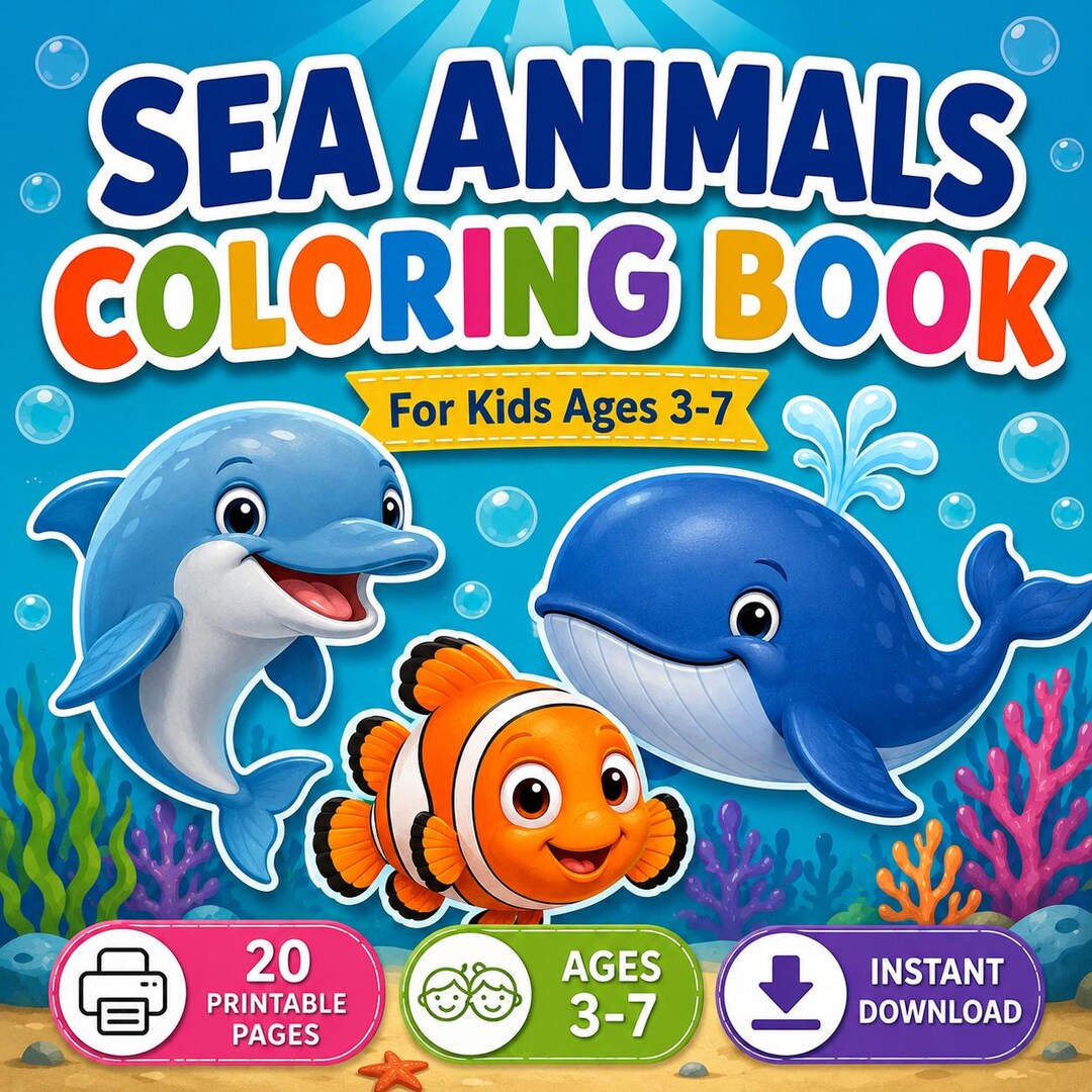 Sea Animals Coloring Book for Kids Ages 3-7 (instant Download) - Etsy