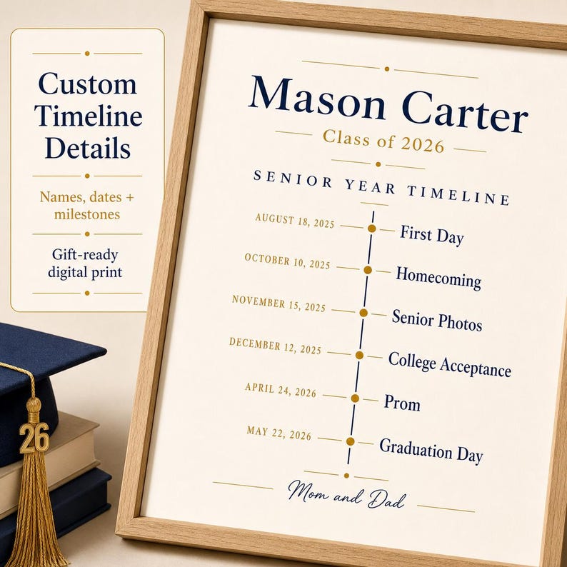Personalized Senior Year Timeline Poster, Class of 2026 Graduation Gift, Custom Printable Grad Keepsake image 3