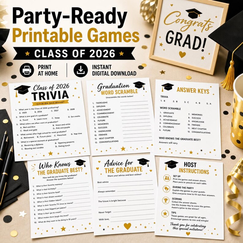 Pacote de Jogos para Festa de Formatura para Imprimir, Festa de Formatura da Turma de 2026 - Download Digital imagem 4