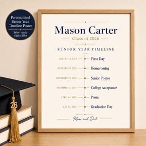 Personalized Senior Year Timeline Poster, Class of 2026 Graduation Gift, Custom Printable Grad Keepsake image 1