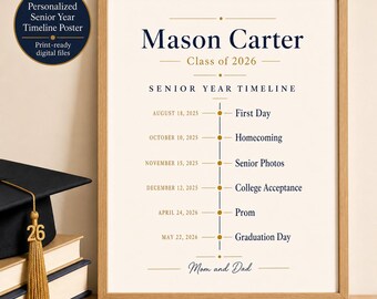 Póster personalizado con la cronología del último año de secundaria, regalo de graduación de la promoción de 2026, recuerdo de graduación imprimible personalizado