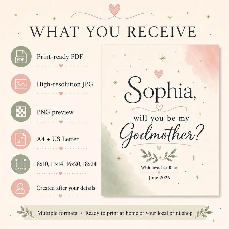 Godparent Proposal Print, Personalised Made-to-Order Printable image 2