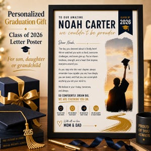 Regalo di laurea personalizzato per figlio, figlia o nipote, classe 2026, poster personalizzato con lettera, ricordo di laurea stampabile immagine 1