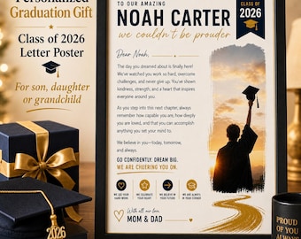 Regalo de graduación personalizado para hijo, hija o nieto, Clase de 2026. Póster con letra personalizada, recuerdo de graduación imprimible.