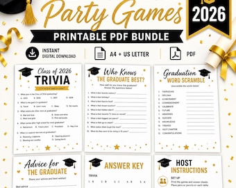 Paquete imprimible de juegos para fiesta de graduación, descarga digital para la fiesta de graduación de la promoción de 2026