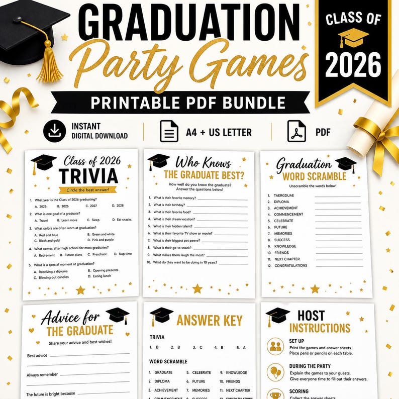 Pacote de Jogos para Festa de Formatura para Imprimir, Festa de Formatura da Turma de 2026 - Download Digital imagem 1