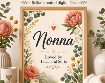 Personalized Grandma Name Poster, Oma Nonna Mormor Farmor Gift, Custom Digital Keepsake